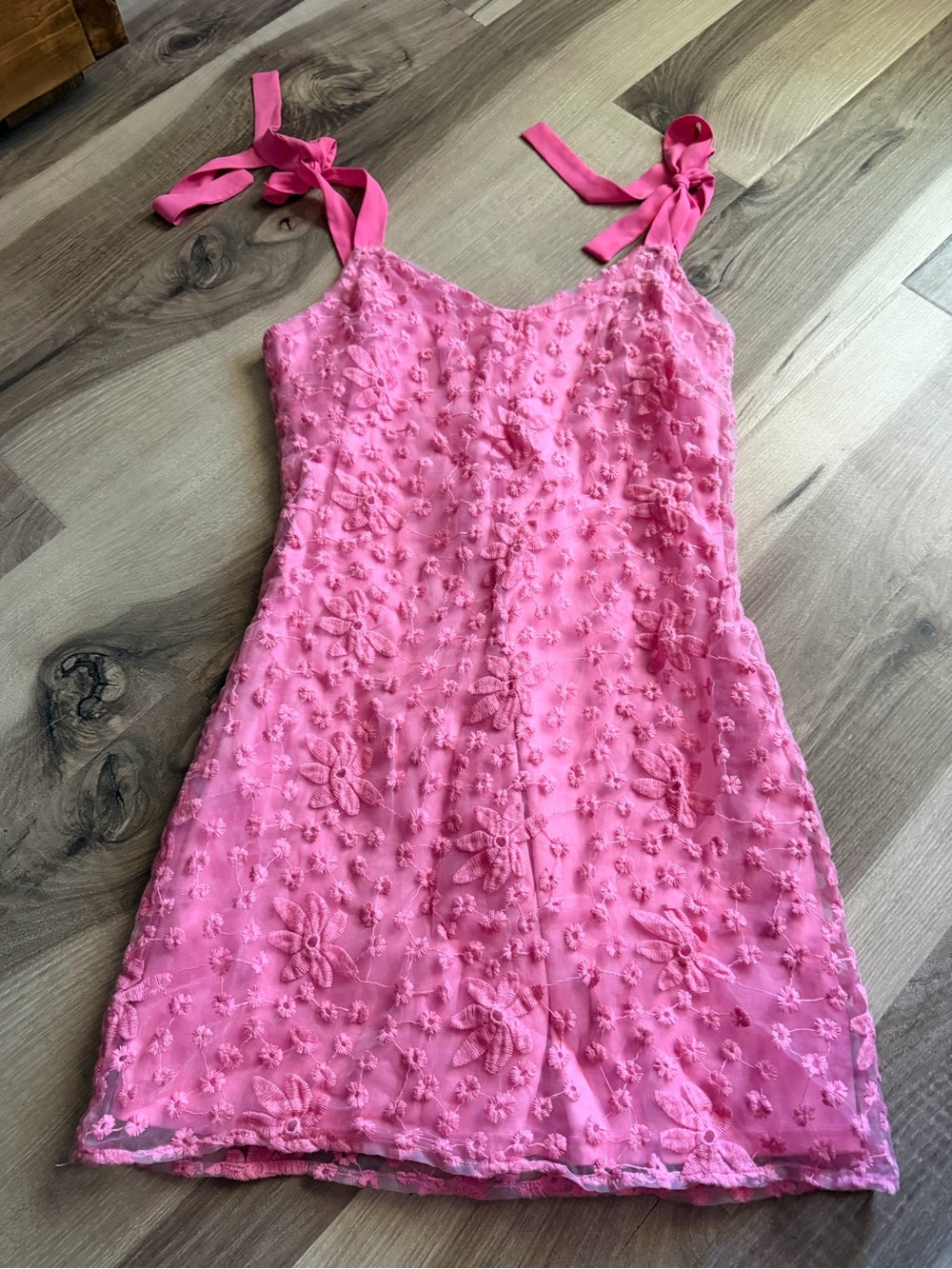 Women’sPink Floral Lace Tie-Shoulder Dress